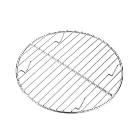 Camping Moon round rack in polished steel fits 10-inch Dutch ovens for stable cooking.
