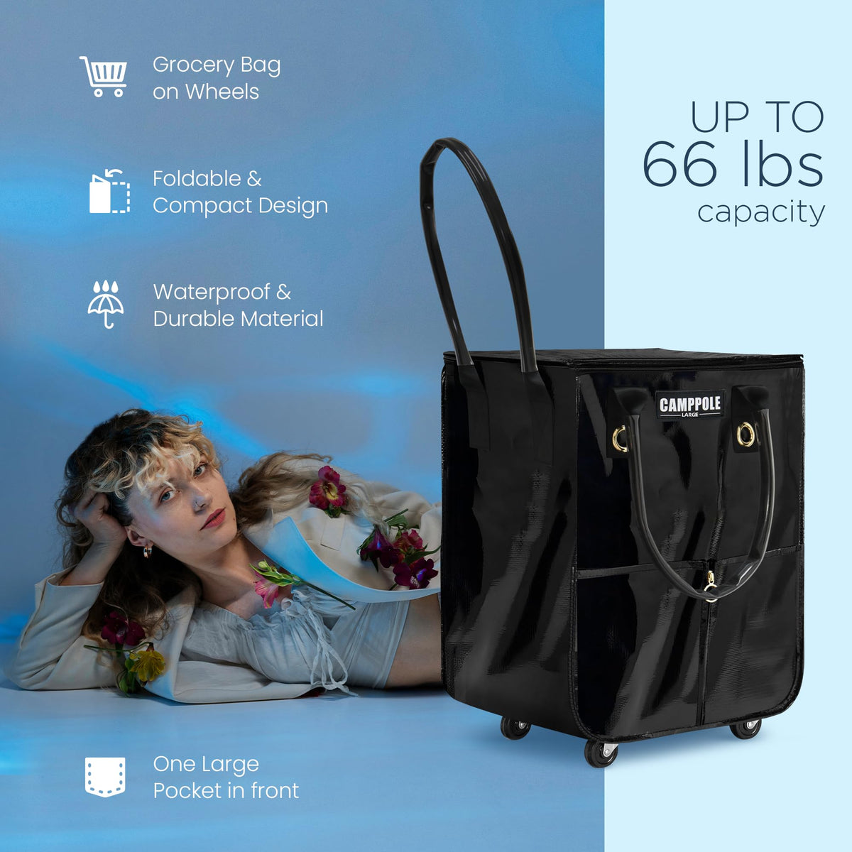 CampPole waterproof durable material protects groceries during rain and spills.
