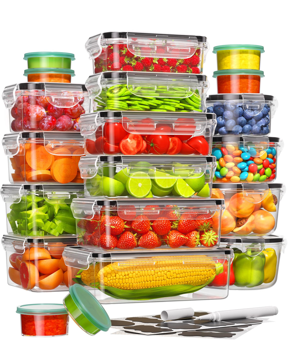 Canfanni 40-piece set with lids for organized fridge storage and meal prep.