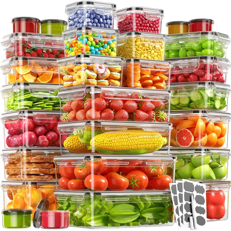 Canafanni 56-piece containers lids set for versatile meal prep and fridge organization