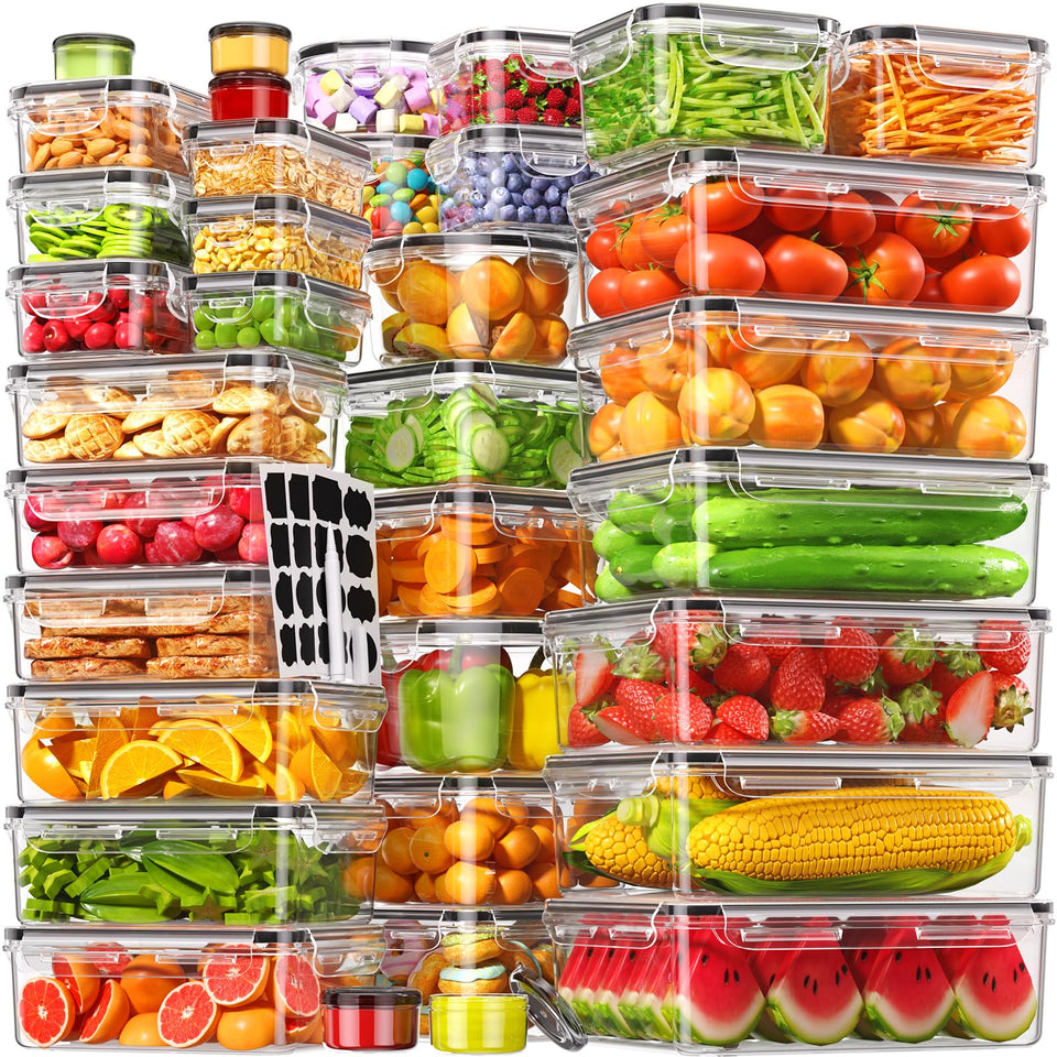 Canfanni 70-piece set with lids showing airtight containers for long-lasting freshness.