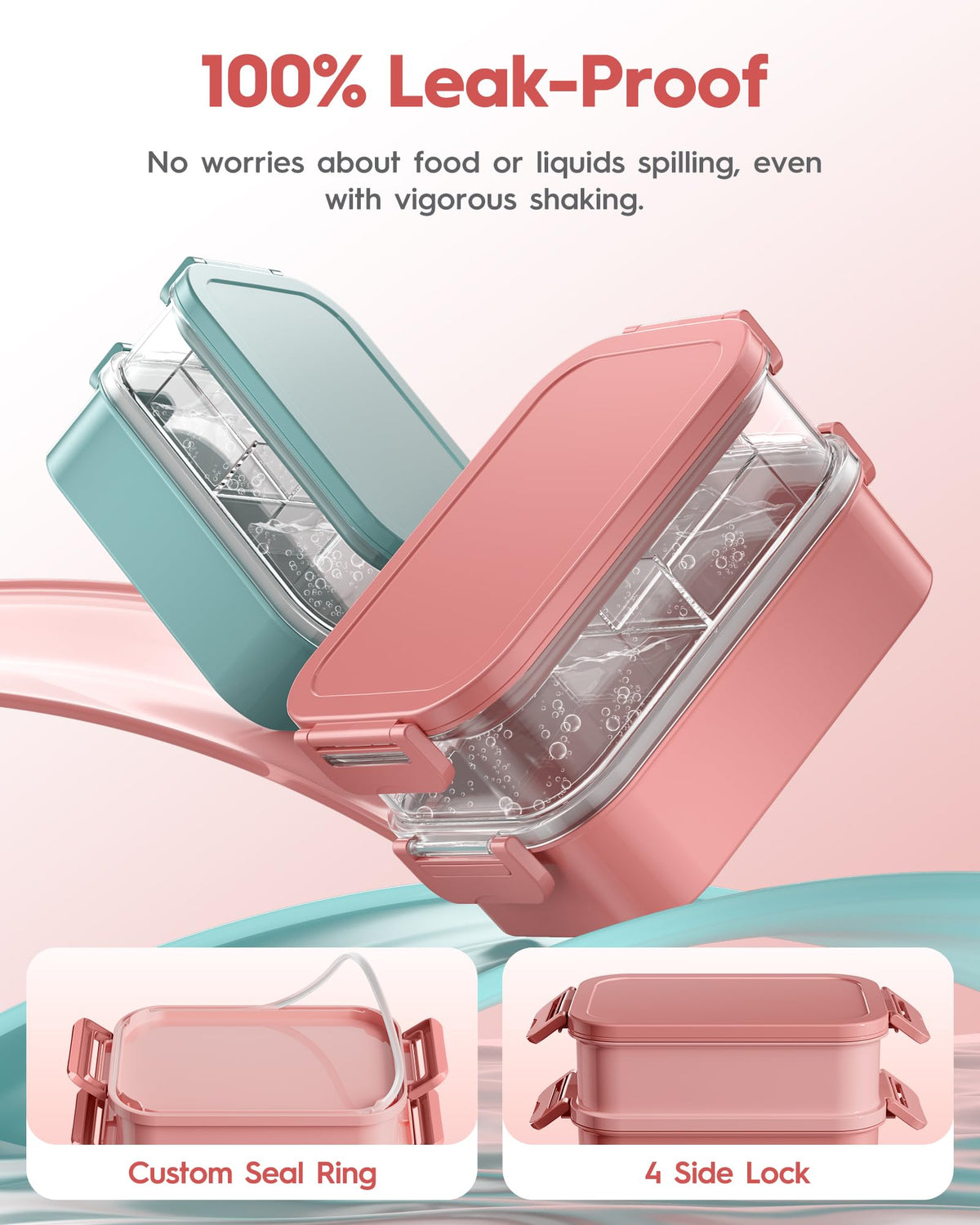 Canfanni Bento Box silicone seal and clips provide leak-proof transport