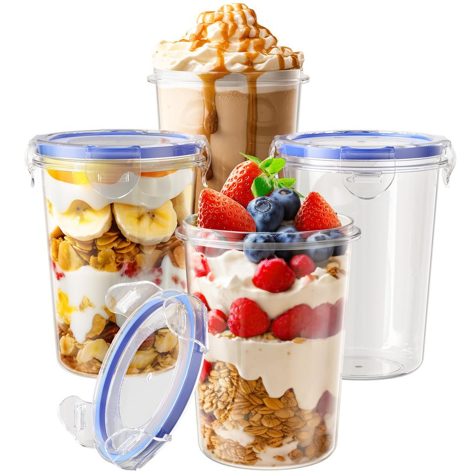 Canfanni overnight oats containers four-pack with lids for organized meal prep.