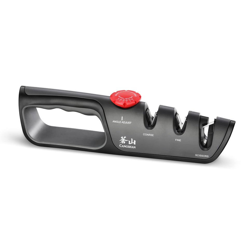 Cangshan 1026108 sharpener front view with safe grip.
