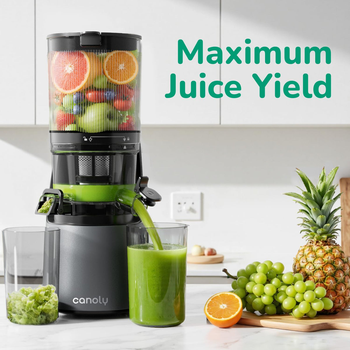 Canoly C16 90 ounce hopper ready for large batch juicing