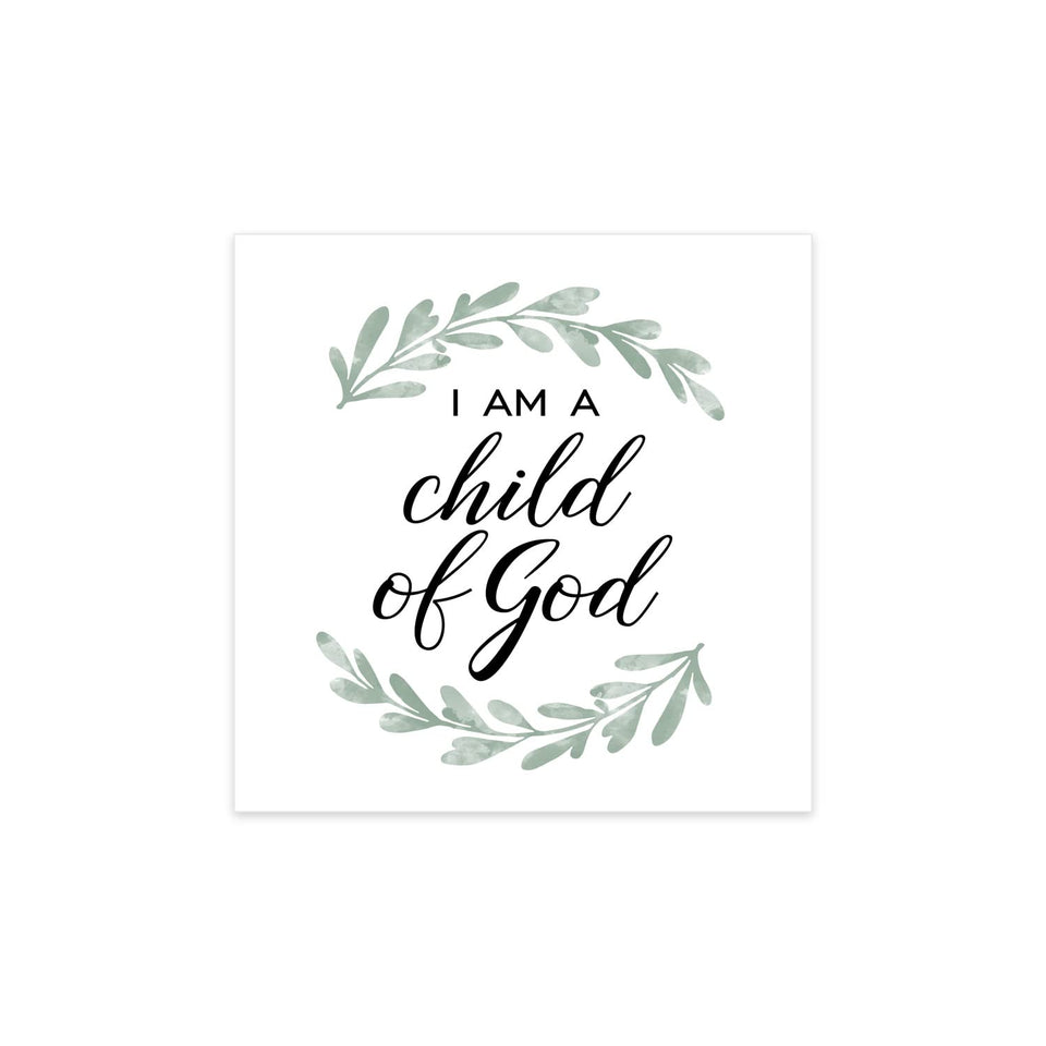 Canopy Street Child Of God napkins with greenery closeup for baptisms