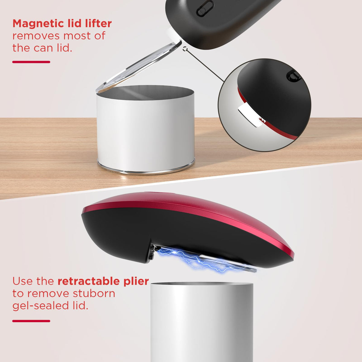 Canslab Ultrablade PRO magnetic lid picker assists quick lid removal.