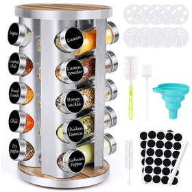Cantami spice rack rotating 360 degrees for easy access to jars.