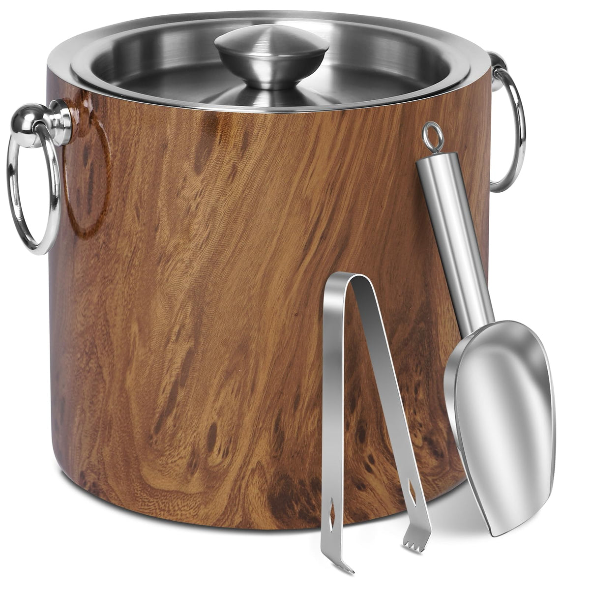 CAOANTRY teakwood ice bucket with lid keeps ice cold for parties and celebrations