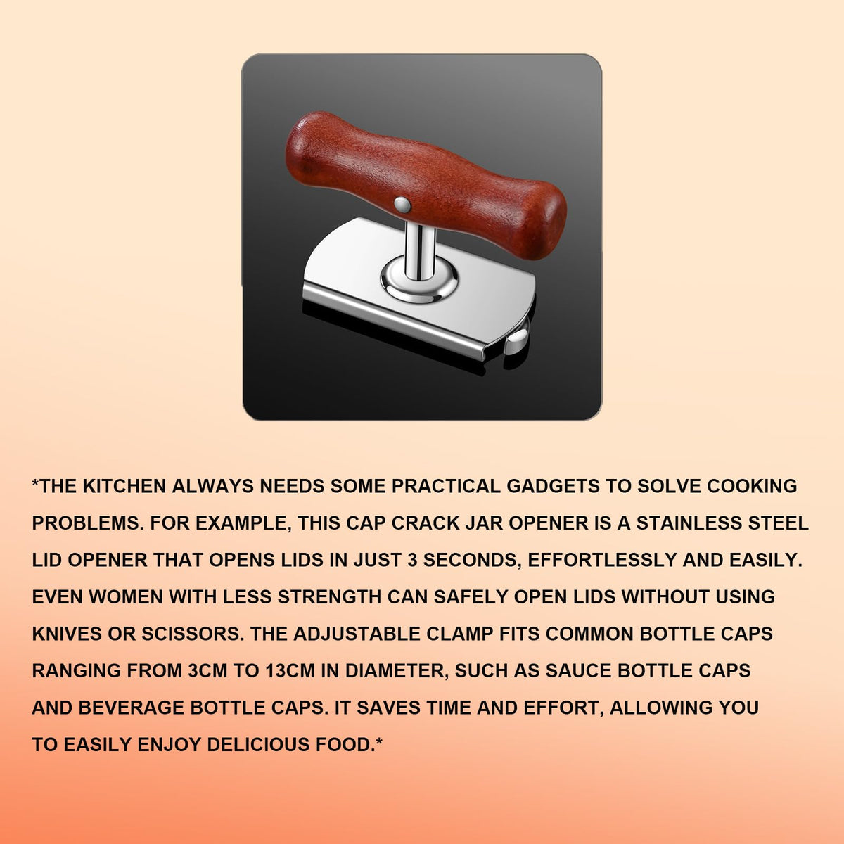 Cap Crack jar opener operates manually without batteries or cords