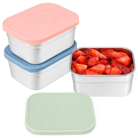 Caperci 3-pack 10oz snack containers with silicone lids for dips and snacks.
