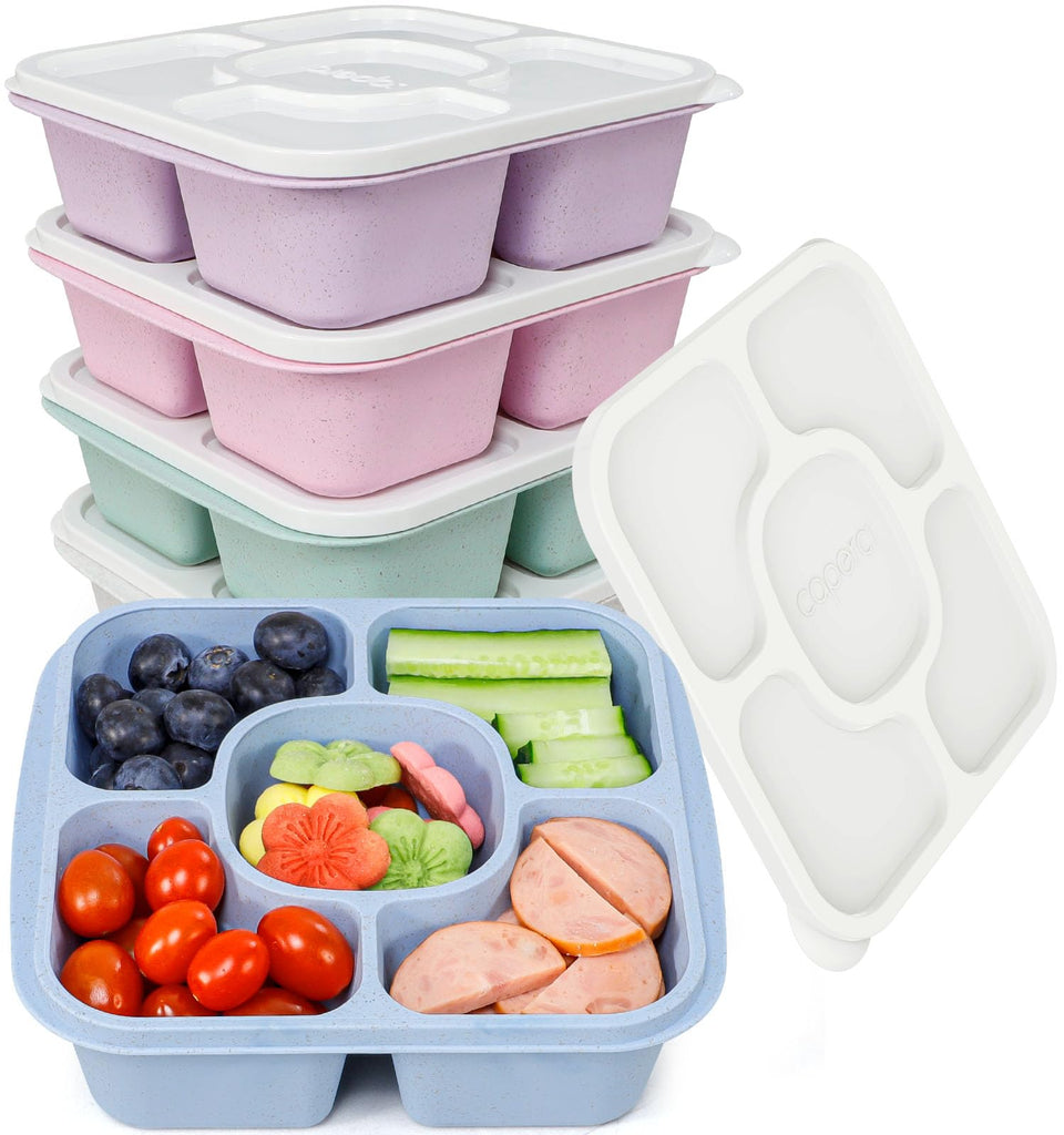 Caperci 5-compartment snack tray with lid keeps foods separate and fresh.