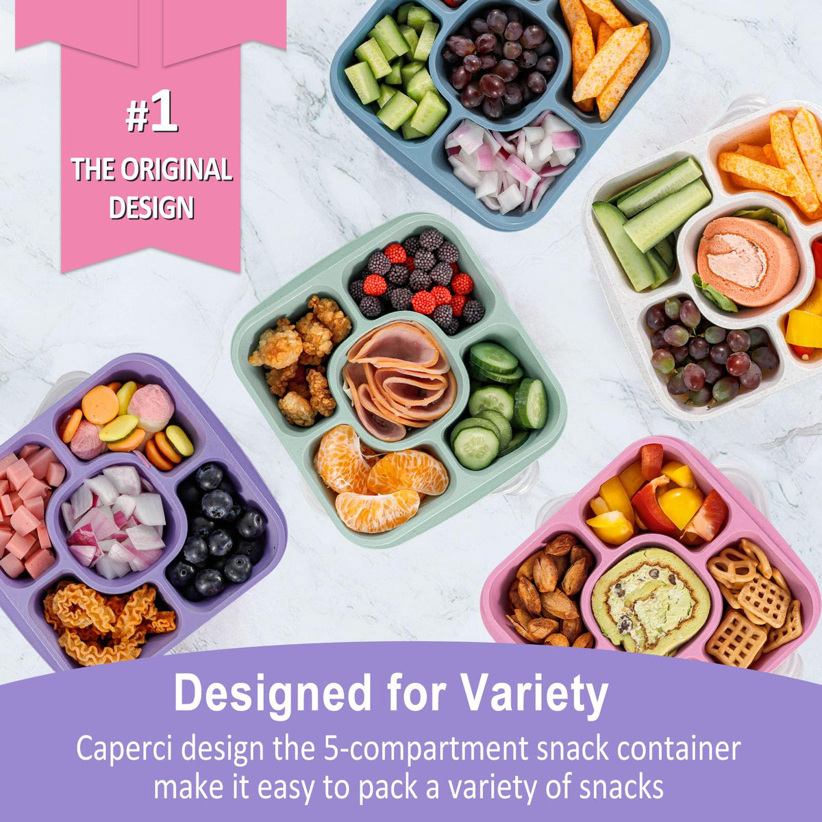 Caperci five-compartment snack trays for varied snacks