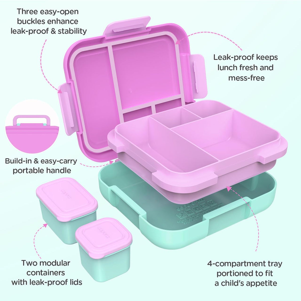 Leak-proof lid with silicone seal ensures mess-free transport
