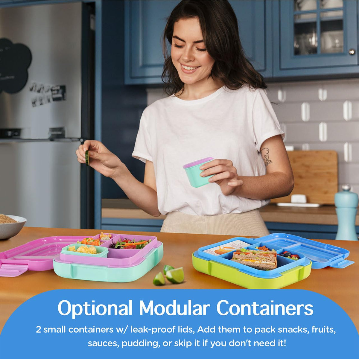 Caperci modular containers with leak-proof lids for versatile portions