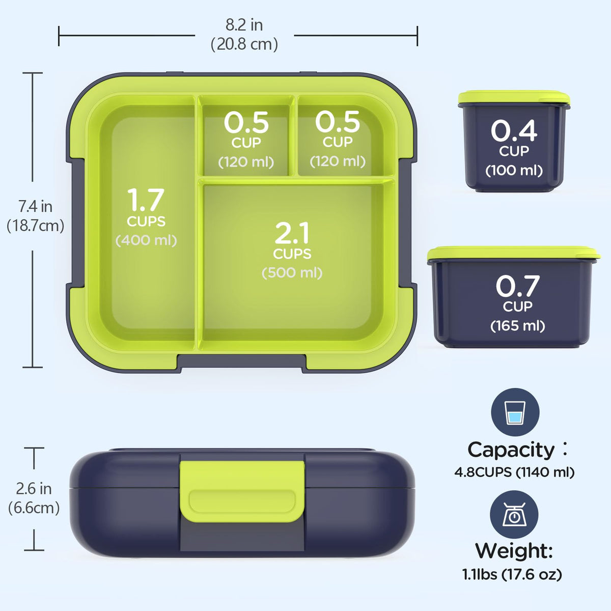 Caperci dino lunchbox open compartments demonstrate organized meals and snacks.