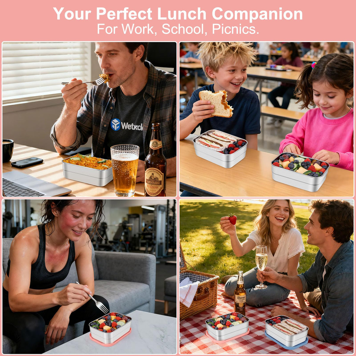 Caperci meal prep use-case storing sandwiches, fruits, and snacks neatly.