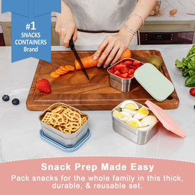 Caperci stainless steel snack container with silicone lid, perfect for lunches.