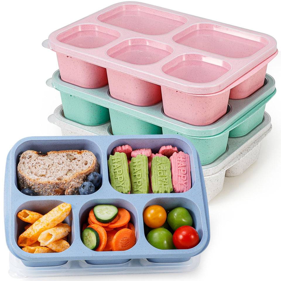 Caperci wheat straw bento with five compartments and multicolor lids for balanced meals