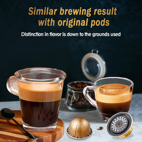 CAPMESSO silicone lid fitted to a Vertuo pod for fresh-tasting coffee