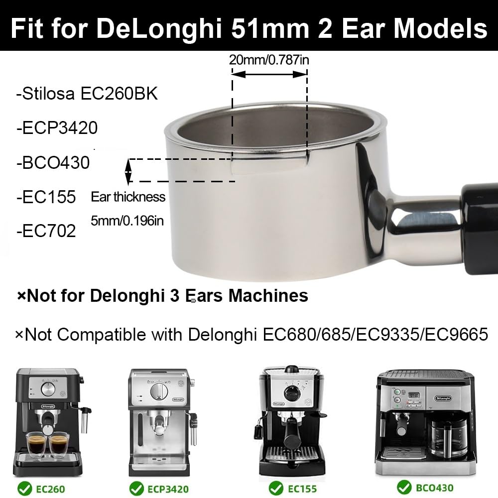 CAPFEI 51mm filter basket included for Delonghi, simplifying ready-to-use espresso prep.