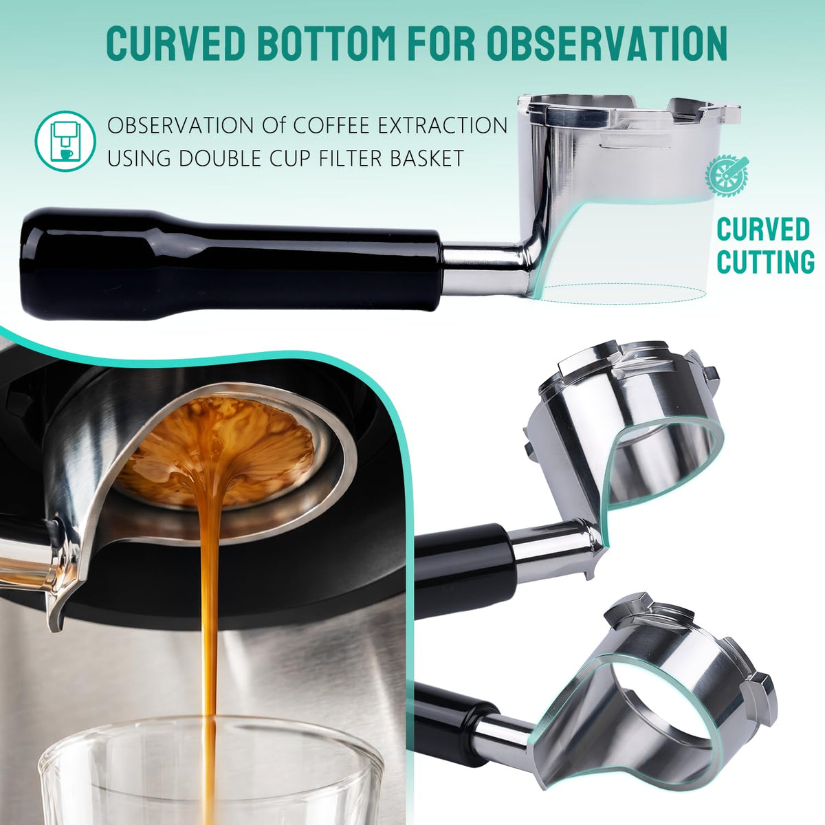CAPFEI bottomless portafilter with partial flat bottom supports consistent tamping.