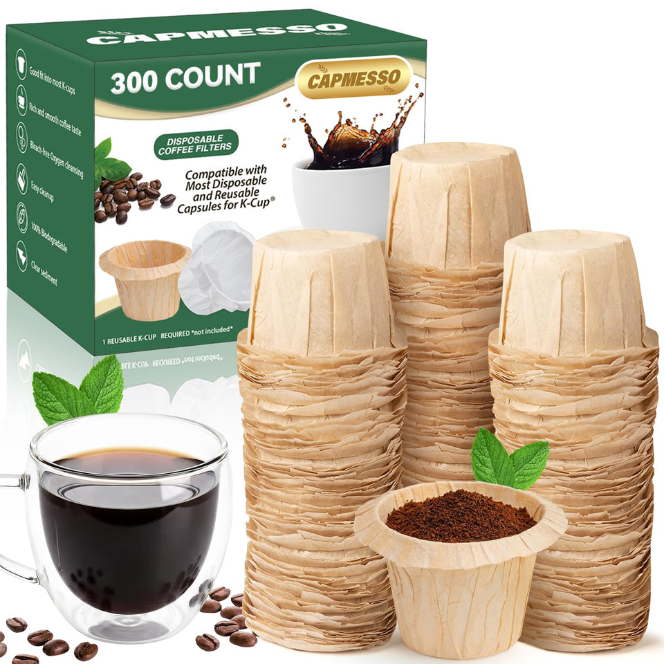 CAPMESSO natural disposable filter close-up showing pack for quick, clean brews.
