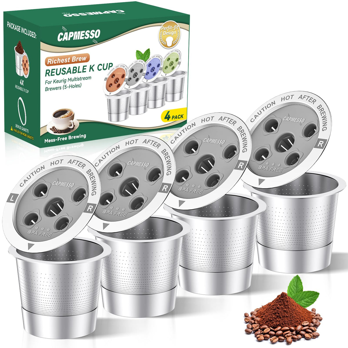 CAPMESSO reusable K Cups four-pack for durable coffee brewing at home