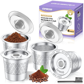 CAPMESSO stainless steel reusable K-Cup with 360° spray for richer Keurig brews.