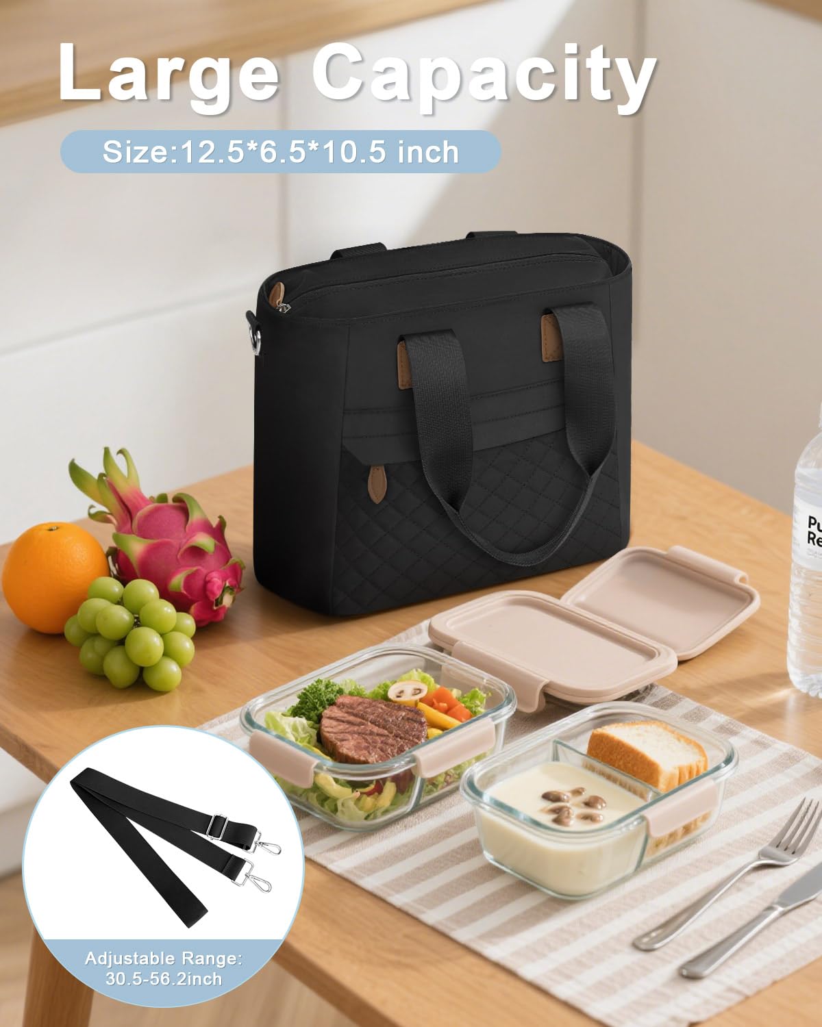 Capolo lunch bag with removable shoulder strap for hands-free carrying