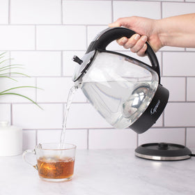 Capresso H2O glass kettle auto-off feature for safety after boiling.