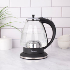 Capresso H2O kettle with ounce and cup markings for precise filling and measuring.