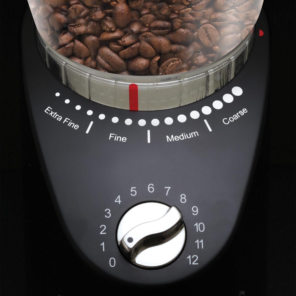 Capresso Infinity Plus removable ground coffee container simplifies cleaning after grinding
