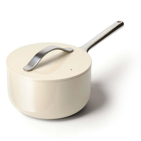 Caraway 3qt sauce pan with cream finish and lid for versatile cooking