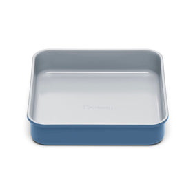 Caraway 9-inch square pan in slate, top view with even browning.