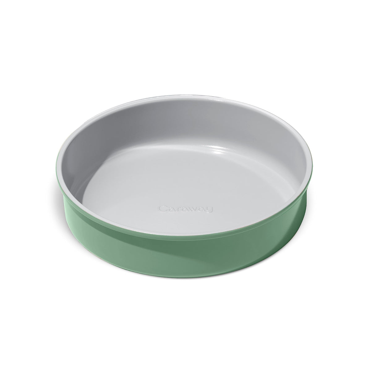 Caraway 9-inch Circle Pan outer view in Sage finish, ideal for even baking.