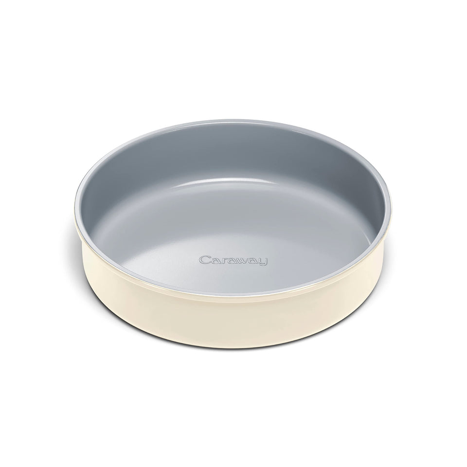 Caraway Circle Pan 9-inch top view showcases smooth ceramic coating for easy release.