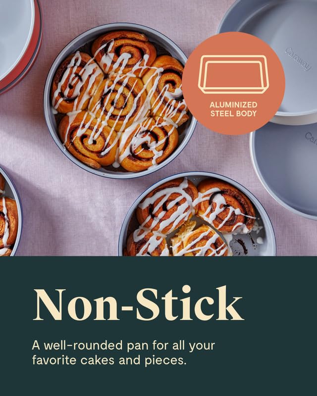 Caraway Circle Pan easy-clean surface supports after-bake cleanup.