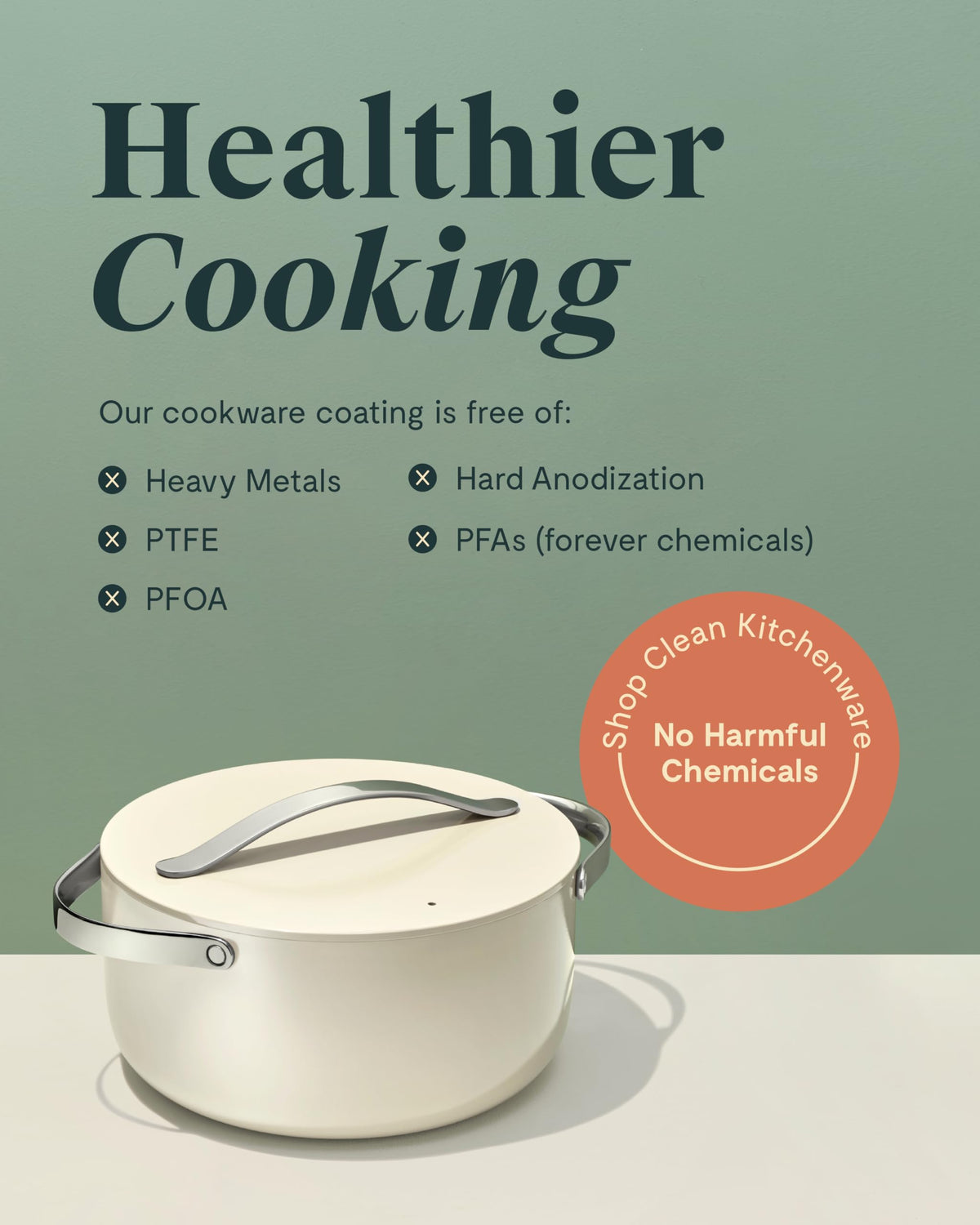 Caraway Dutch Oven cream finish simplifies cleanup after cooking sessions.