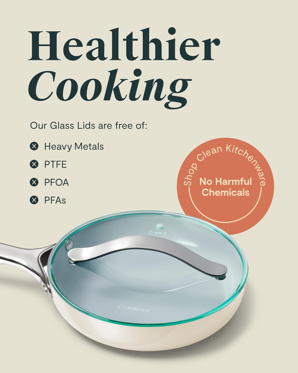 Caraway glass lid for ceramic-coated cookware ensures a snug, seamless fit.