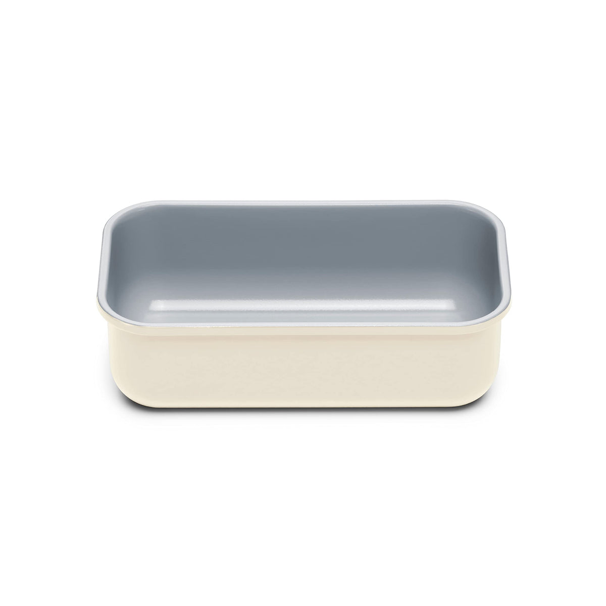 Caraway loaf pan cream side view showing slick non-stick surface for easy release.