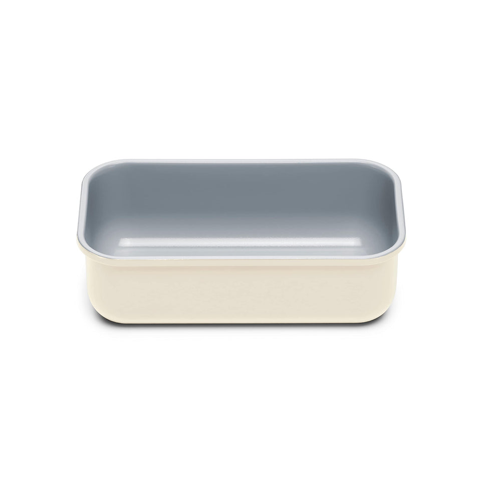 Caraway loaf pan cream side view showing slick non-stick surface for easy release.