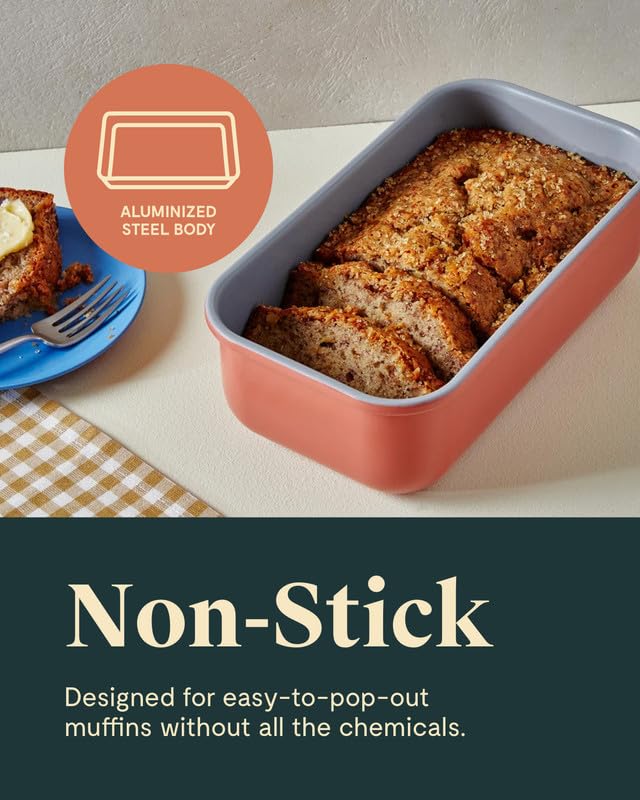 Caraway loaf pan non-toxic coating close-up emphasizes safe, toxin-free baking.