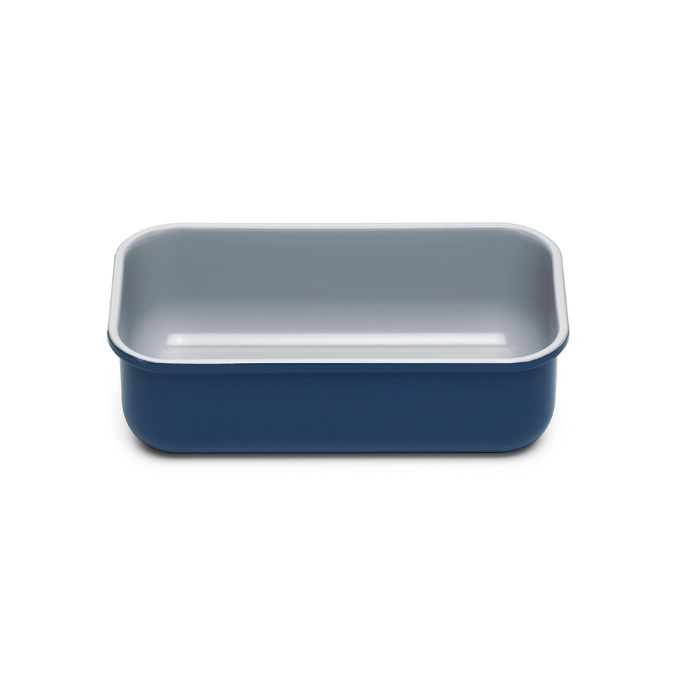 Caraway loaf pan with non-stick ceramic coating for easy release.