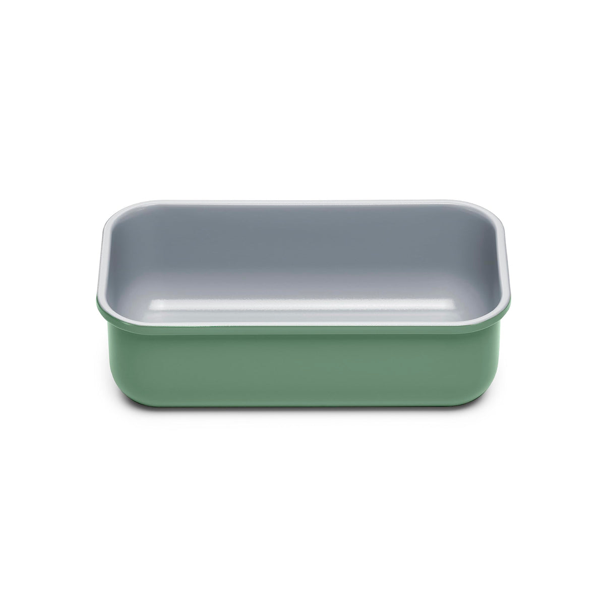 Caraway loaf pan sage with nonstick coating for easy release and cleanup.