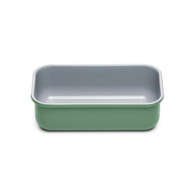 Caraway loaf pan sage with nonstick coating for easy release and cleanup.