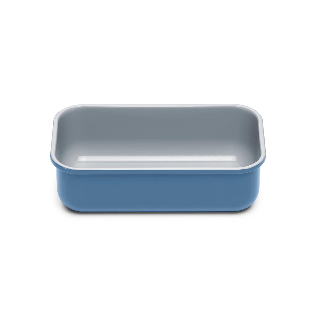 Caraway loaf pan slate front view shows a smooth non-stick surface for easy baking.