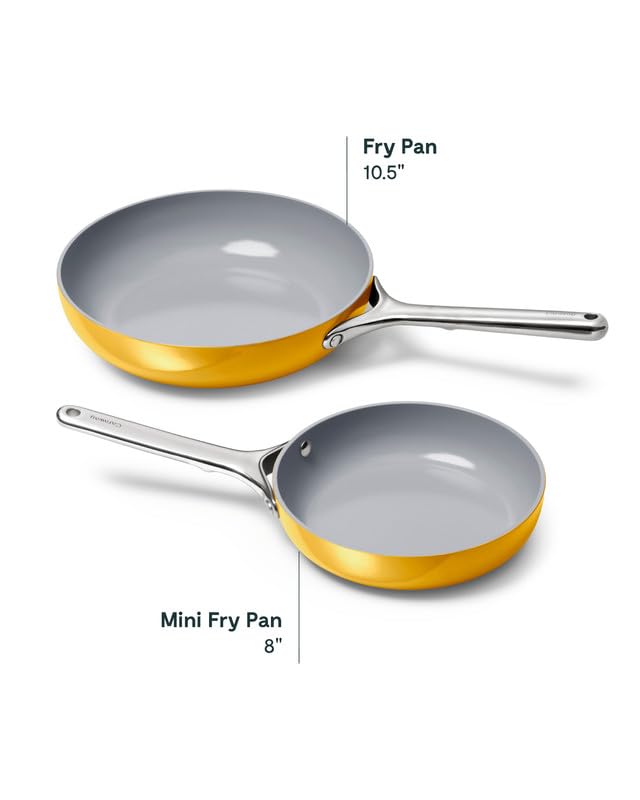 Caraway mini fry pan 8-inch marigold sautéed veggies released easily on slick surface