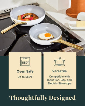 Caraway mini fry pan easy-clean surface after cooking.