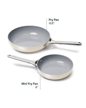 Caraway mini fry pan oven-safe up to 550°F for oven finishing.